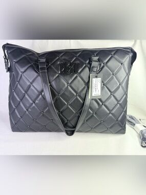Quilted Badgley Mischka Black Tote Bag with Monogram Accent